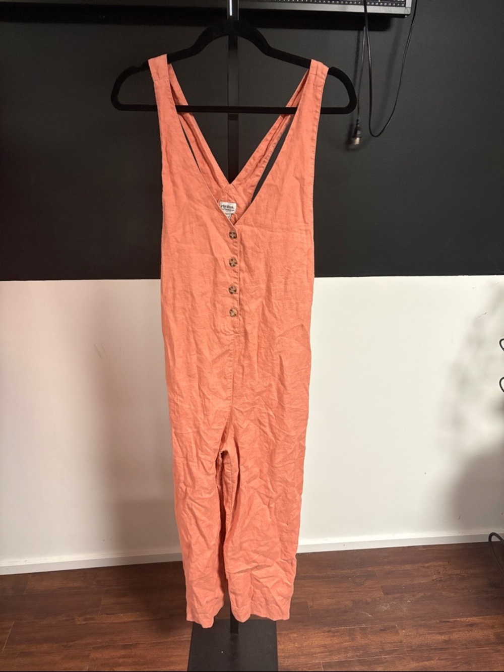 Rhythm Coral Button-Front Linen Jumpsuit